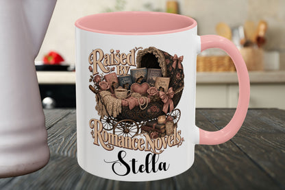 Raised by Romance Novels Personalized Mug, Custom Book Lover Coffee Mug, BookTok Reader Gift, Romance Reader Cup