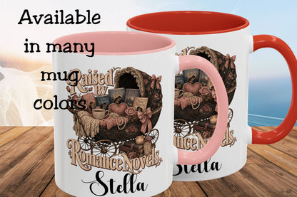 Raised by Romance Novels Personalized Mug, Custom Book Lover Coffee Mug, BookTok Reader Gift, Romance Reader Cup