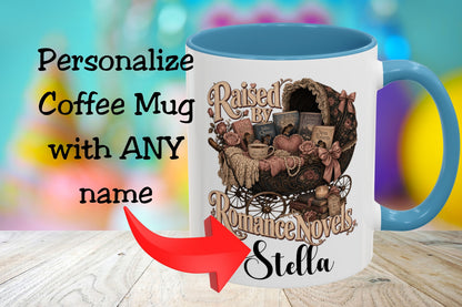 Raised by Romance Novels Personalized Mug, Custom Book Lover Coffee Mug, BookTok Reader Gift, Romance Reader Cup