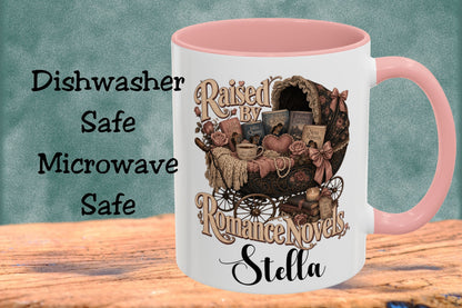 Raised by Romance Novels Personalized Mug, Custom Book Lover Coffee Mug, BookTok Reader Gift, Romance Reader Cup