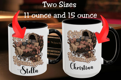 Raised by Romance Novels Personalized Mug, Custom Book Lover Coffee Mug, BookTok Reader Gift, Romance Reader Cup