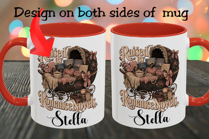 Raised by Romance Novels Personalized Mug, Custom Book Lover Coffee Mug, BookTok Reader Gift, Romance Reader Cup