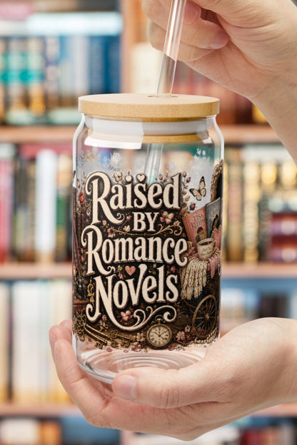 Your iced coffee and your current romance novel are the perfect pair. 🧋📚 The Raised by Romance Novels personalized glass cup features a beautifully detailed vintage design with beloved romance books, antique florals, pearls, lanterns, bows, and a charming baby carriage. Perfect for BookTok readers who love cozy aesthetics and beautifully crafted drinkware. A unique gift for every romance book lover.

#RaisedByRomanceNovels #GlassCup #BookLoverGift #BookTokMadeMeBuyIt #IcedCoffeeLover #RomanceReader #Booki