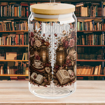 Raised by Romance Novels Personalized Glass Cup, Book Lover Iced Coffee Cup, BookTok Romance Reader Gift , 16 oz Libbey Glass Can