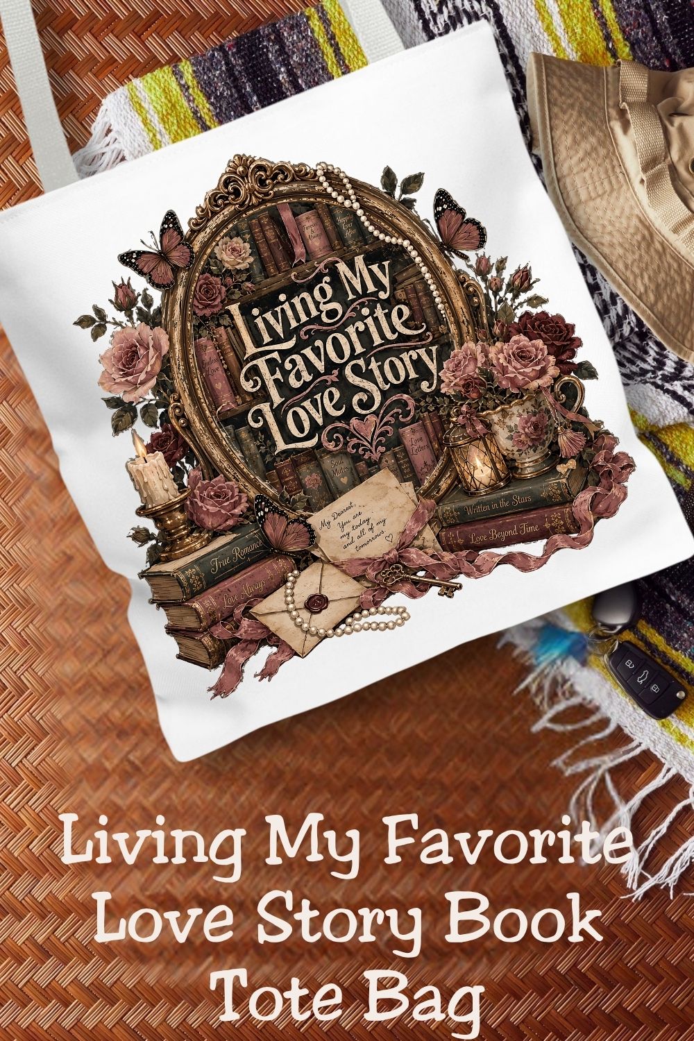 Carry your favorite love story wherever you go. 📚🌹 The Living My Favorite Love Story tote bag is perfect for romance readers who never leave home without a book. Featuring vintage books, blooming roses, butterflies, handwritten love letters, pearls, and elegant literary details, this beautiful tote is ideal for bookstore trips, library visits, book club meetings, and cozy coffee shop reading dates. A thoughtful gift for BookTok fans and every book lover.

#LivingMyFavoriteLoveStory #BookLoverTote #Romance