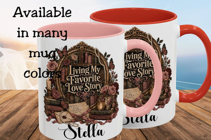 Living My Favorite Love Story Personalized Mug, Book Lover Coffee Mug, Romance Reader Gift, BookTok Mug, Literary Coffee Cup