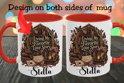 Living My Favorite Love Story Personalized Mug, Book Lover Coffee Mug, Romance Reader Gift, BookTok Mug, Literary Coffee Cup