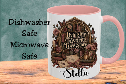 Living My Favorite Love Story Personalized Mug, Book Lover Coffee Mug, Romance Reader Gift, BookTok Mug, Literary Coffee Cup