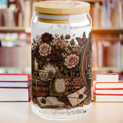 Living My Favorite Love Story Glass Cup, Book Lover Iced Coffee Cup, Romance Reader Gift, BookTok 16 oz Glass Can