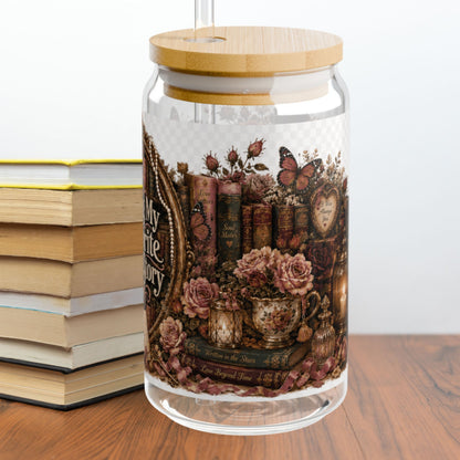 Living My Favorite Love Story Glass Cup, Book Lover Iced Coffee Cup, Romance Reader Gift, BookTok 16 oz Glass Can