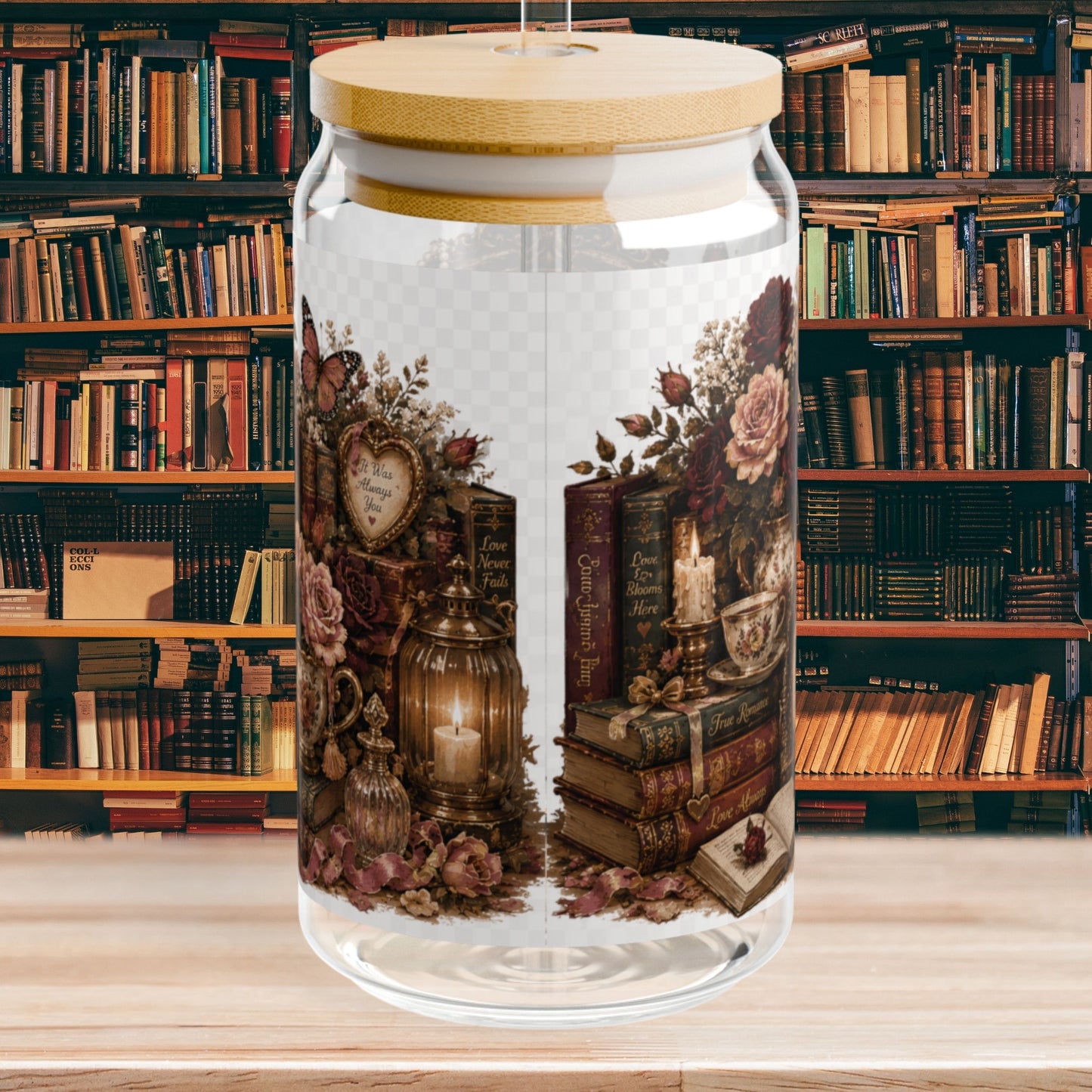 Living My Favorite Love Story Glass Cup, Book Lover Iced Coffee Cup, Romance Reader Gift, BookTok 16 oz Glass Can