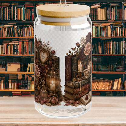 Living My Favorite Love Story Glass Cup, Book Lover Iced Coffee Cup, Romance Reader Gift, BookTok 16 oz Glass Can