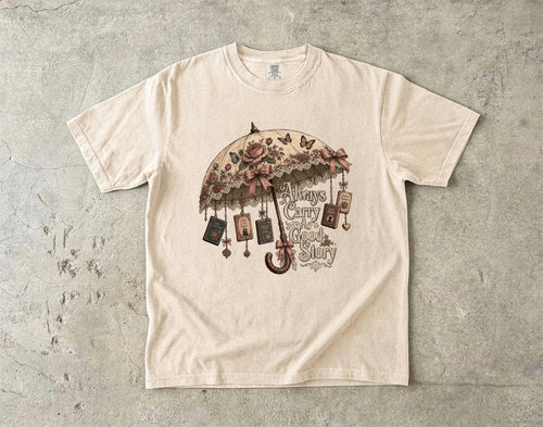 Always Carry a Good Story Shirt, Book Lover Graphic Tee, Romance Reader Shirt, BookTok Apparel, Literary Cottagecore Tee