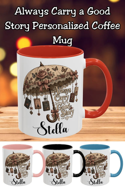 Coffee, tea, and one more chapter. ☕📖 The Always Carry a Good Story personalized mug is made for readers who love cozy mornings with their favorite book. Personalize it with a name and enjoy beautiful vintage artwork featuring roses, lace, butterflies, bows, and dangling romance books. The perfect custom gift for BookTok lovers, romance readers, and anyone who believes every sip is better with a good story.

#PersonalizedMug #BookLoverGift #AlwaysCarryAGoodStory #RomanceReader #BookTokMadeMeBuyIt #CoffeeAn
