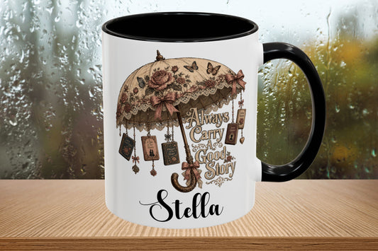 Always Carry a Good Story Personalized Mug, Custom Book Lover Coffee Mug, Romance Reader Gift, BookTok Cup, Literary Mug