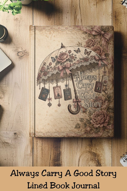 Every great story starts with a blank page. ✍️📚 The Always Carry a Good Story journal is perfect for writing book reviews, favorite quotes, reading logs, TBR lists, creative writing, gratitude journaling, and everyday notes. Featuring a beautifully illustrated vintage literary design with roses, lace, butterflies, and romance-inspired details, it's a thoughtful gift for readers, writers, and BookTok fans.

#ReadingJournal #BookLoverJournal #AlwaysCarryAGoodStory #BookTokGift #RomanceReader #BookReviewJourn