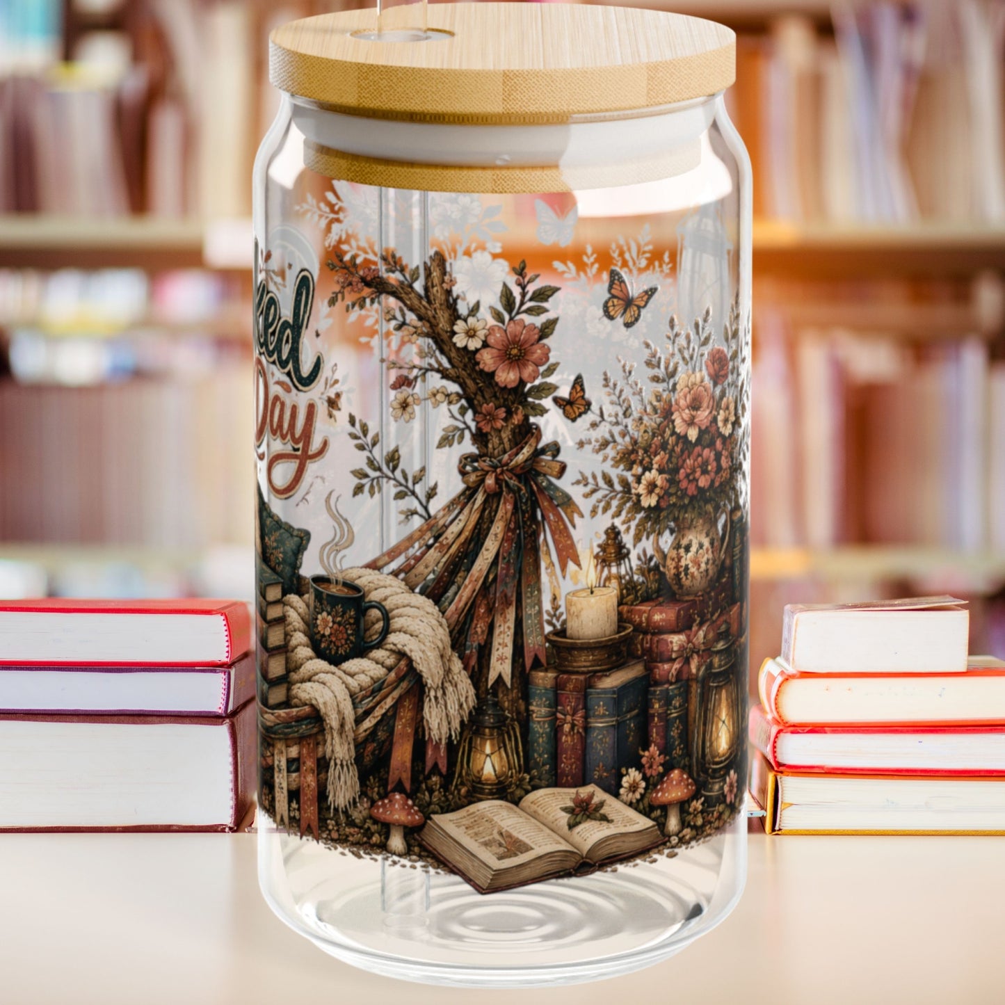 Booked All Day Glass Cup, Book Lover Iced Coffee Glass, Reading Glass Can, BookTok Drinkware, Cozy Reader Glass Cup