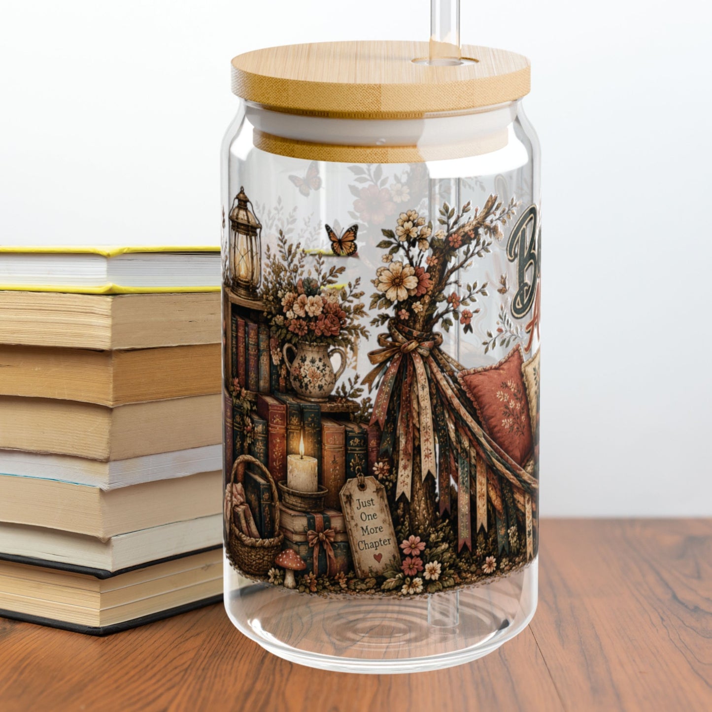 Booked All Day Glass Cup, Book Lover Iced Coffee Glass, Reading Glass Can, BookTok Drinkware, Cozy Reader Glass Cup