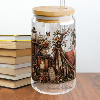 Booked All Day Glass Cup, Book Lover Iced Coffee Glass, Reading Glass Can, BookTok Drinkware, Cozy Reader Glass Cup