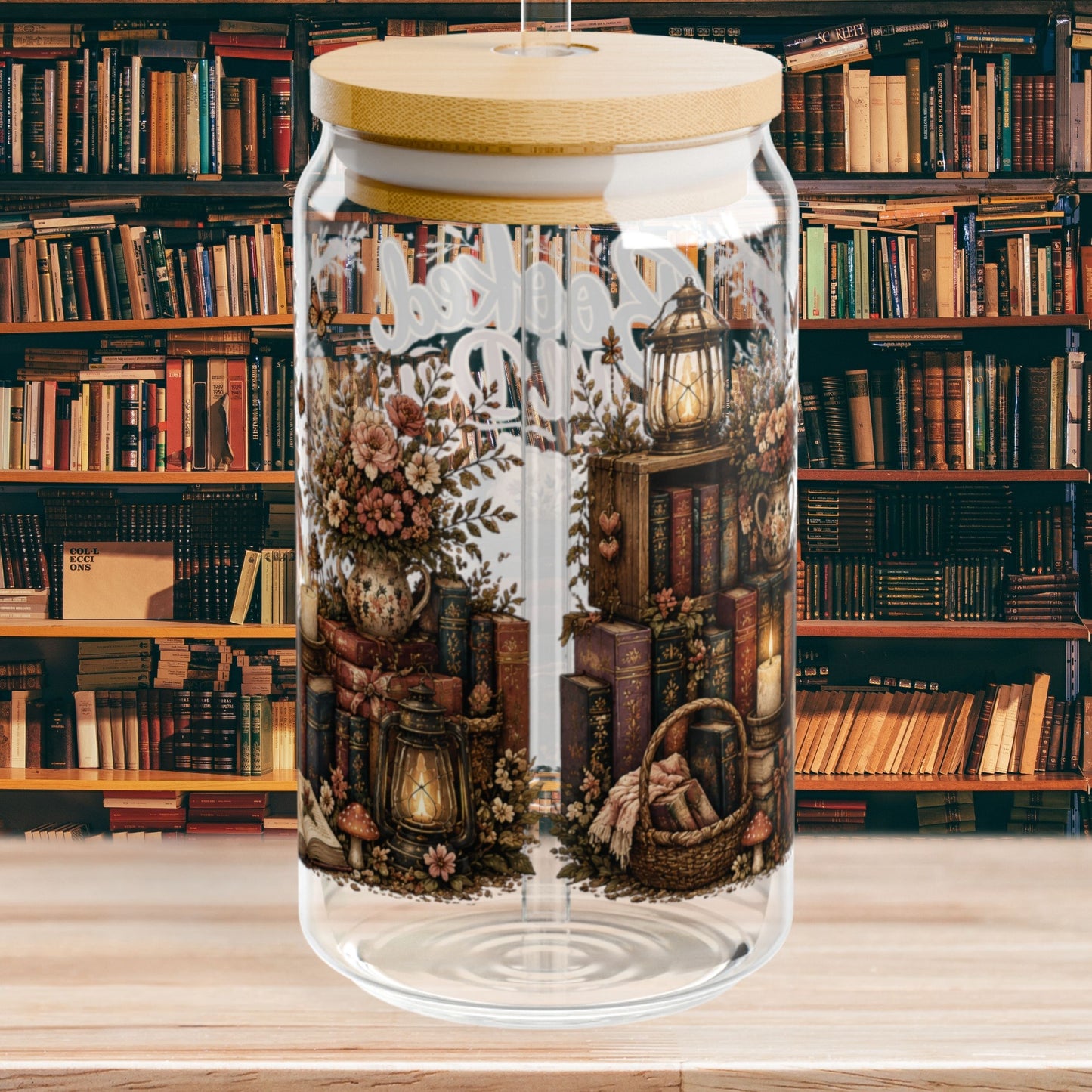 Booked All Day Glass Cup, Book Lover Iced Coffee Glass, Reading Glass Can, BookTok Drinkware, Cozy Reader Glass Cup
