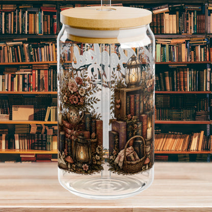 Booked All Day Glass Cup, Book Lover Iced Coffee Glass, Reading Glass Can, BookTok Drinkware, Cozy Reader Glass Cup