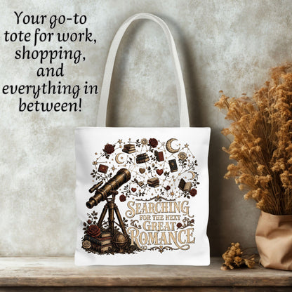 Searching for the Next Great Romance Tote Bag, Book Lover Tote, Romance Reader Bag, BookTok Gift, Literary Book Bag