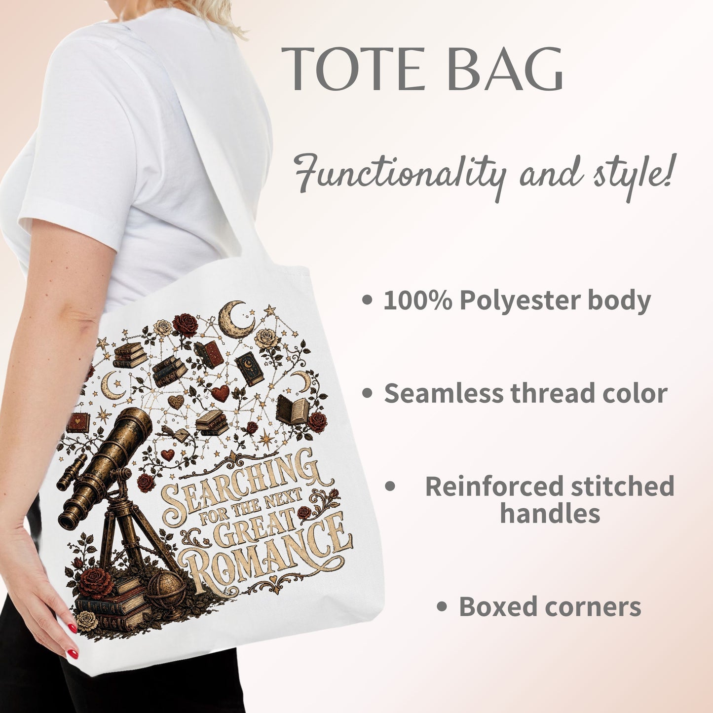 Searching for the Next Great Romance Tote Bag, Book Lover Tote, Romance Reader Bag, BookTok Gift, Literary Book Bag