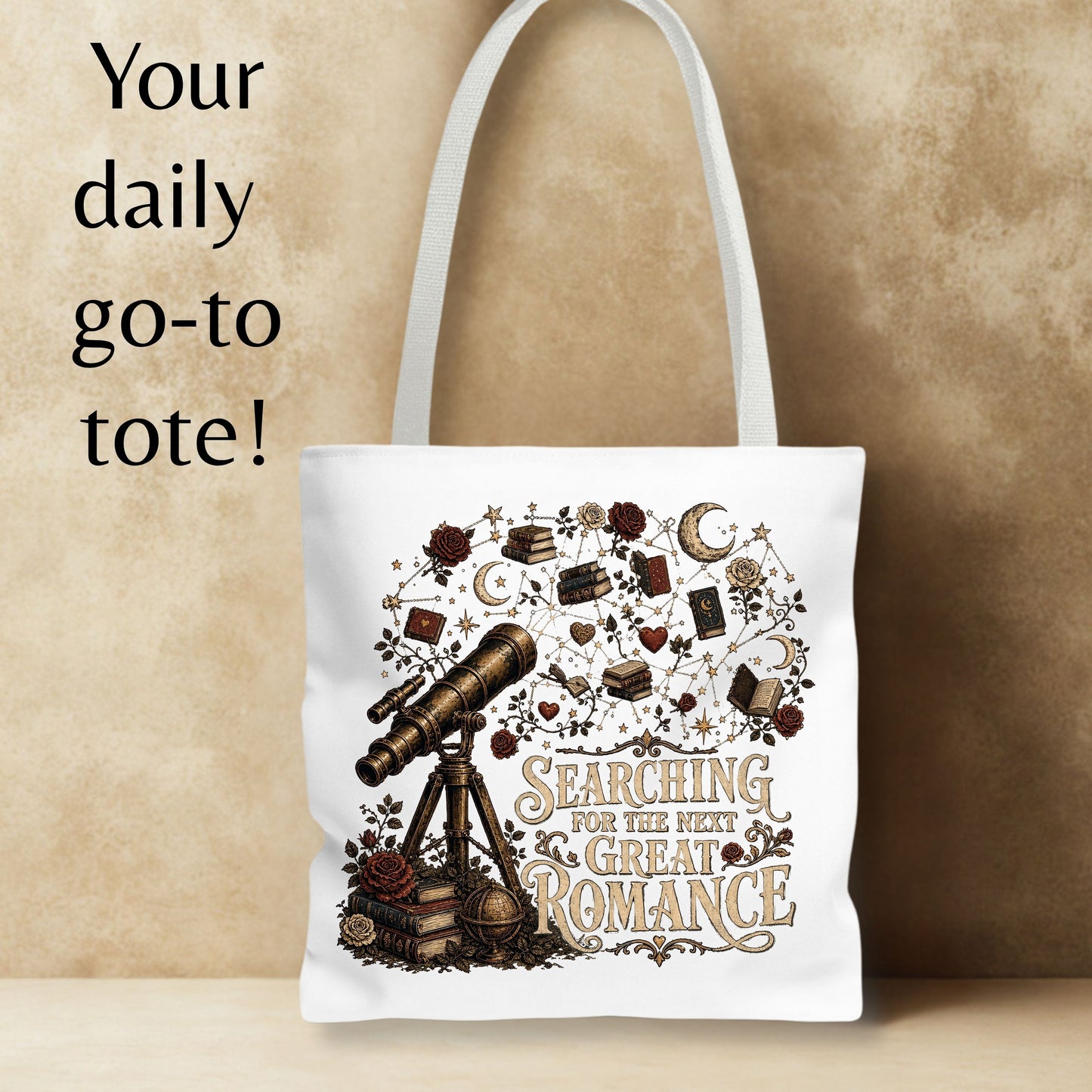 Searching for the Next Great Romance Tote Bag, Book Lover Tote, Romance Reader Bag, BookTok Gift, Literary Book Bag