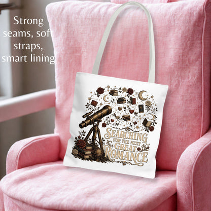 Searching for the Next Great Romance Tote Bag, Book Lover Tote, Romance Reader Bag, BookTok Gift, Literary Book Bag