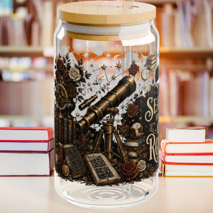 Searching for the Next Great Romance Glass Cup, Book Lover Iced Coffee Glass, Romance Reader Glass Can, BookTok Drinkware