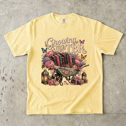 Growing My TBR Shirt, Book Lover Shirt, Reader Graphic Tee, Floral Book Shirt, Booktok Gift, Cozy Reader Tee, Bibliophile Gift