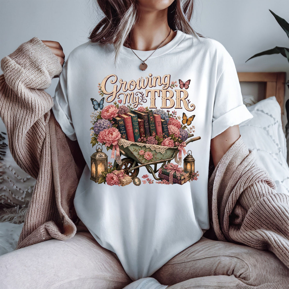 Growing My TBR Shirt, Book Lover Shirt, Reader Graphic Tee, Floral Book Shirt, Booktok Gift, Cozy Reader Tee, Bibliophile Gift