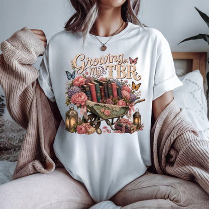 Growing My TBR Shirt, Book Lover Shirt, Reader Graphic Tee, Floral Book Shirt, Booktok Gift, Cozy Reader Tee, Bibliophile Gift