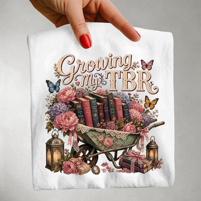 Growing My TBR Shirt, Book Lover Shirt, Reader Graphic Tee, Floral Book Shirt, Booktok Gift, Cozy Reader Tee, Bibliophile Gift