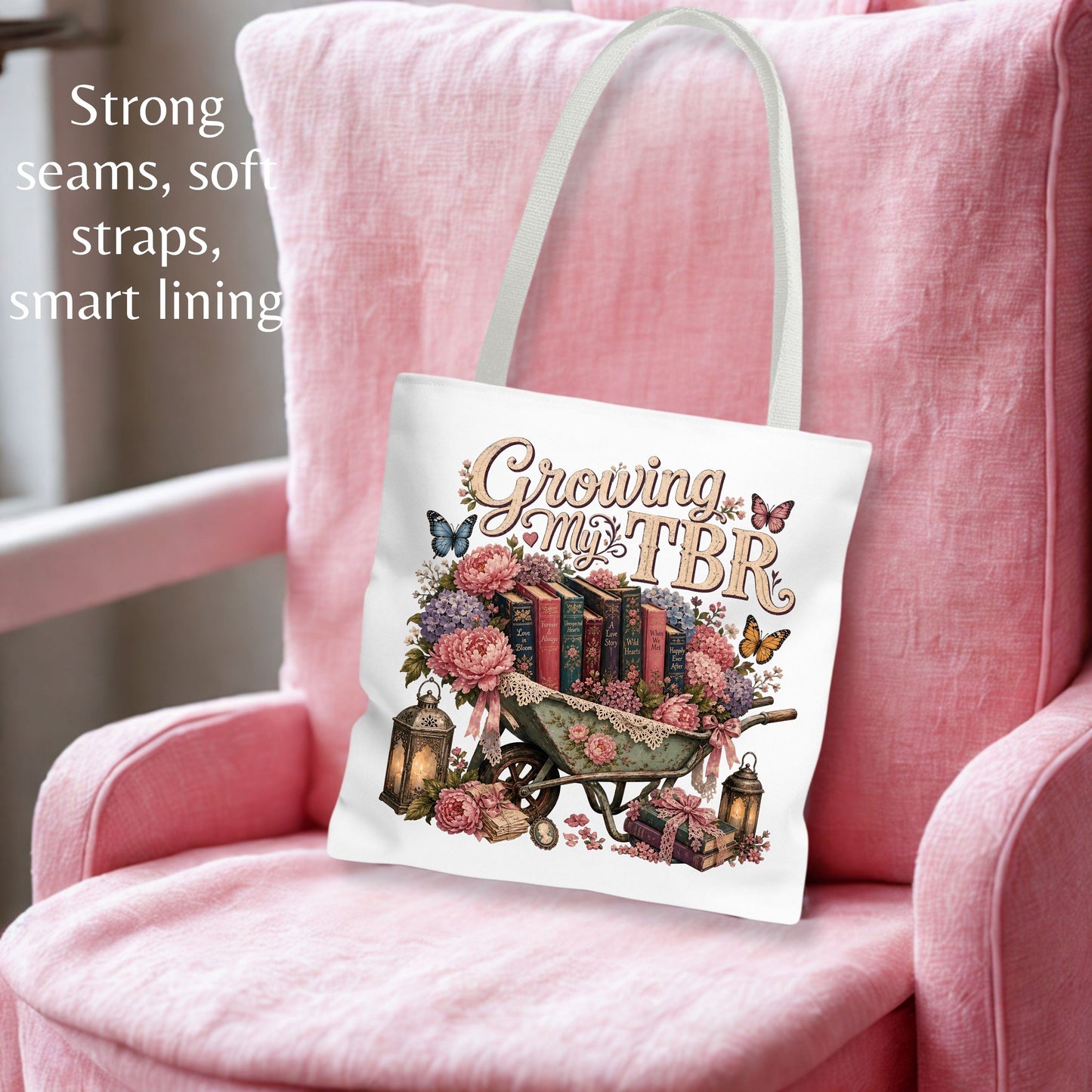 Growing My TBR Tote Bag, Book Lover Tote, Romance Reader Book Bag, BookTok Tote, Literary Gift for Readers