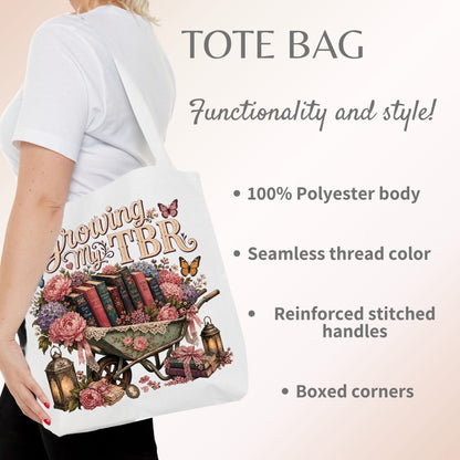 Growing My TBR Tote Bag, Book Lover Tote, Romance Reader Book Bag, BookTok Tote, Literary Gift for Readers