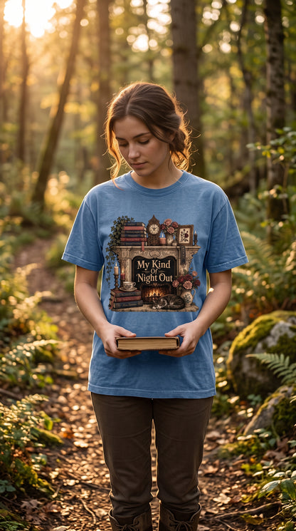 My Kind of Night Out Shirt, Book Lover T-Shirt, Cozy Reading Shirt, Introvert Reader Tee, Bookish Gift for Women