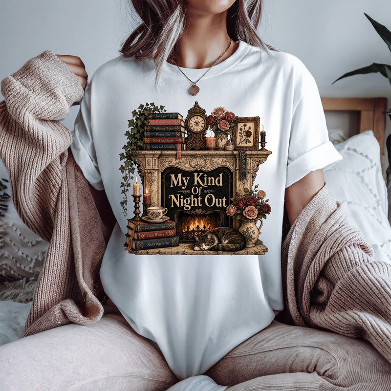 My Kind of Night Out Shirt, Book Lover T-Shirt, Cozy Reading Shirt, Introvert Reader Tee, Bookish Gift for Women