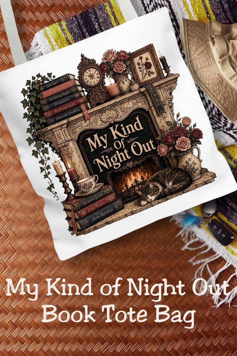My Kind of Night Out Tote Bag, Book Lover Tote, Cozy Reading Book Bag, Literary Tote, Introvert Reader Gift for Women