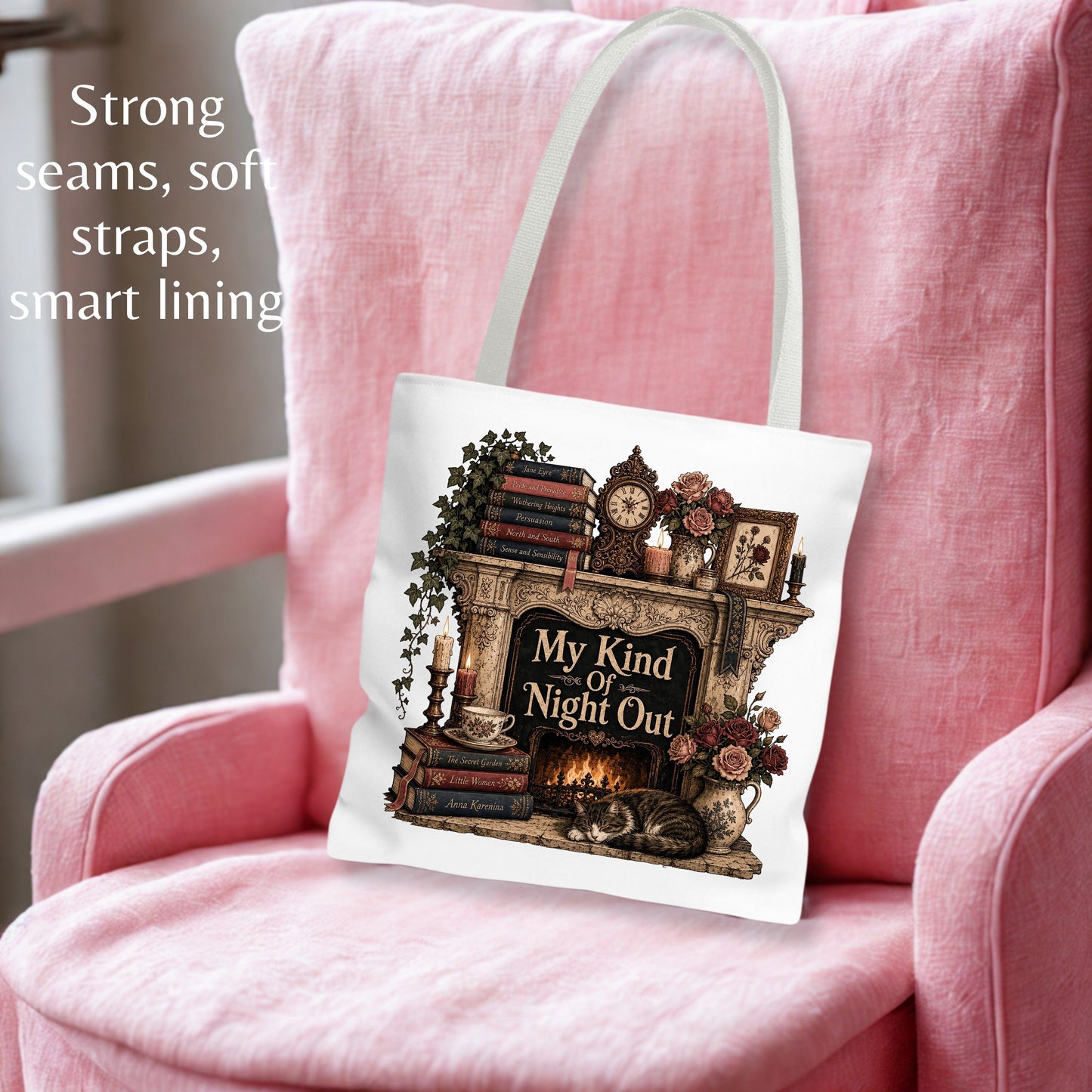My Kind of Night Out Tote Bag, Book Lover Tote, Cozy Reading Book Bag, Literary Tote, Introvert Reader Gift for Women