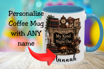 Personalized My Kind of Night Out Mug, Book Lover Coffee Mug, Custom Reader Gift, Cozy Reading Mug, Bookish Gift for Women