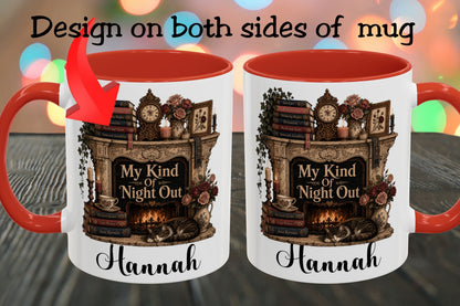 Personalized My Kind of Night Out Mug, Book Lover Coffee Mug, Custom Reader Gift, Cozy Reading Mug, Bookish Gift for Women
