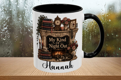 Personalized My Kind of Night Out Mug, Book Lover Coffee Mug, Custom Reader Gift, Cozy Reading Mug, Bookish Gift for Women
