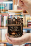 My Kind of Night Out Glass Cup, Book Lover Glass Tumbler, Cozy Reading Cup, Literary Gift for Readers, Bookish Iced Coffee Cup