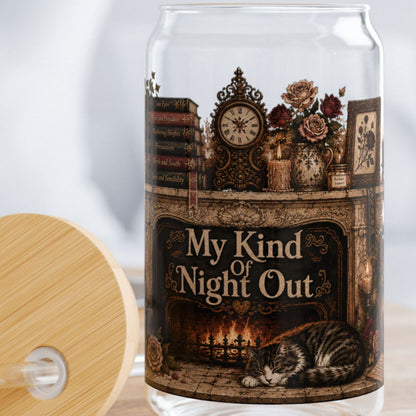 My Kind of Night Out Glass Cup, Book Lover Glass Tumbler, Cozy Reading Cup, Literary Gift for Readers, Bookish Iced Coffee Cup