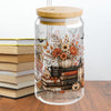 Just One More Chapter Autumn Fall Pumpkin Ghost 16oz Glass Cup, 16oz Halloween Glass Cup , Retro Fall, Trendy Floral Autumn Ghost Book Lover
