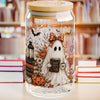 Just One More Chapter Autumn Fall Pumpkin Ghost 16oz Glass Cup, 16oz Halloween Glass Cup , Retro Fall, Trendy Floral Autumn Ghost Book Lover