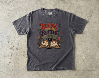 Reading Past My Better Judgment Shirt, Funny Book Lover Tee, Romance Reader Graphic T-Shirt
