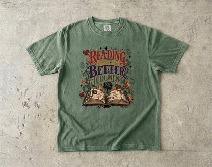 Reading Past My Better Judgment Shirt, Funny Book Lover Tee, Romance Reader Graphic T-Shirt