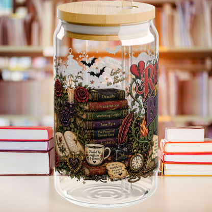 Reading Past My Better Judgment Glass Cup, Book Lover 16 oz Sipper Cup, Romance Reader Gift